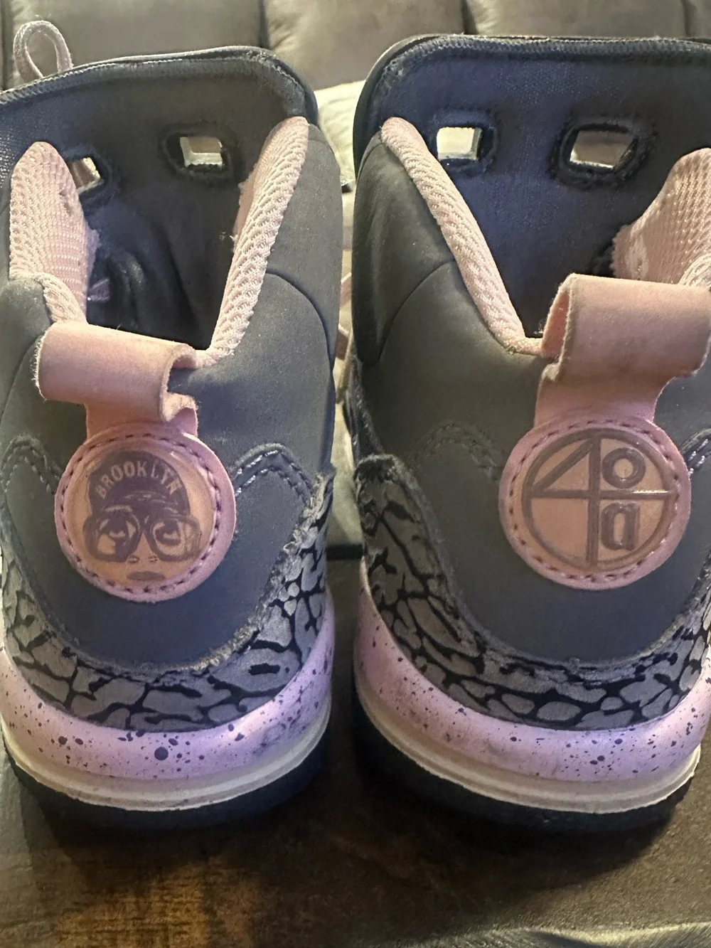 Jordan Kids Grey and Light Pink High-Top Sneakers